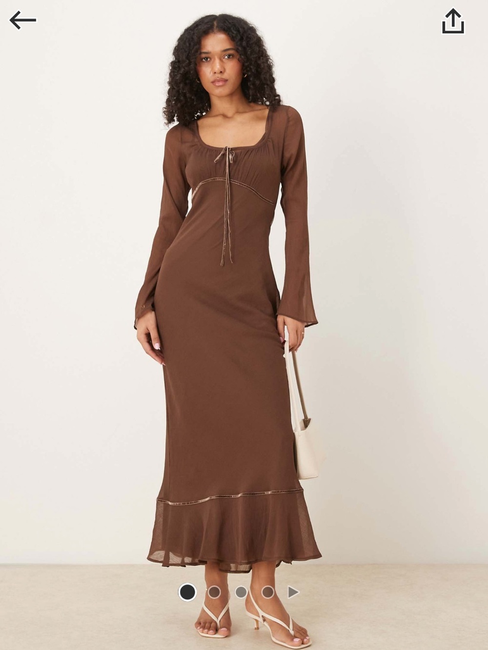 Brown Long Sleeve Maxi dress with Ruffle Hem